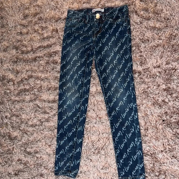 🎉HP🎉 Levi’s Kids monogram Super  Skinny logo wash girls jeans Sz 7 - Picture 3 of 17